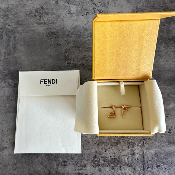 Fendi FF Gold Tone Earrings - Picture 1 of 11